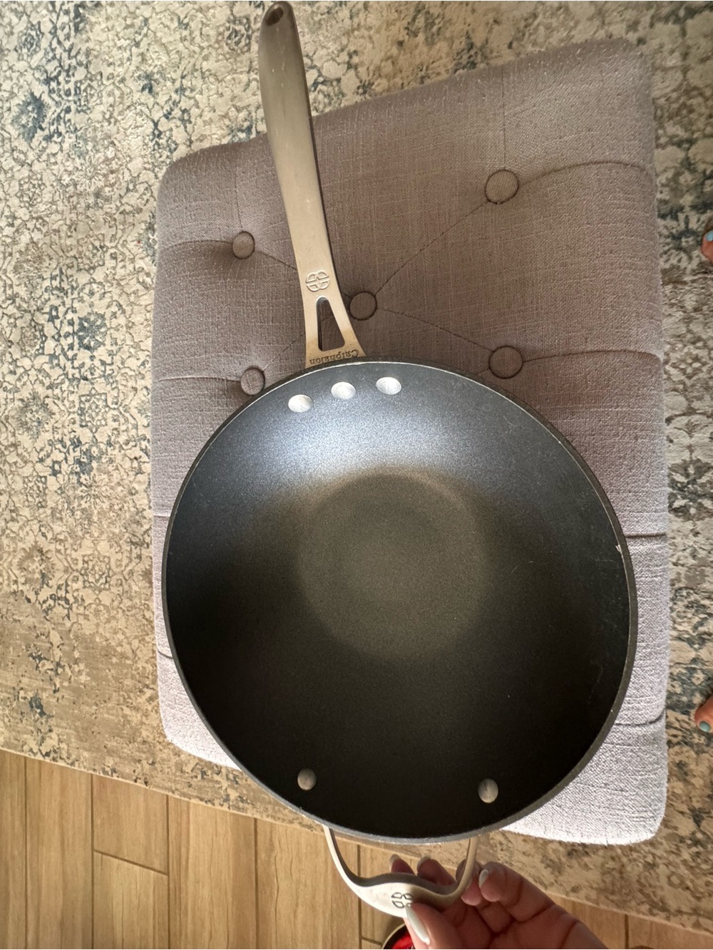 Calphalon stir Fry Pan - Gray Interior, Brushed Steel Handle